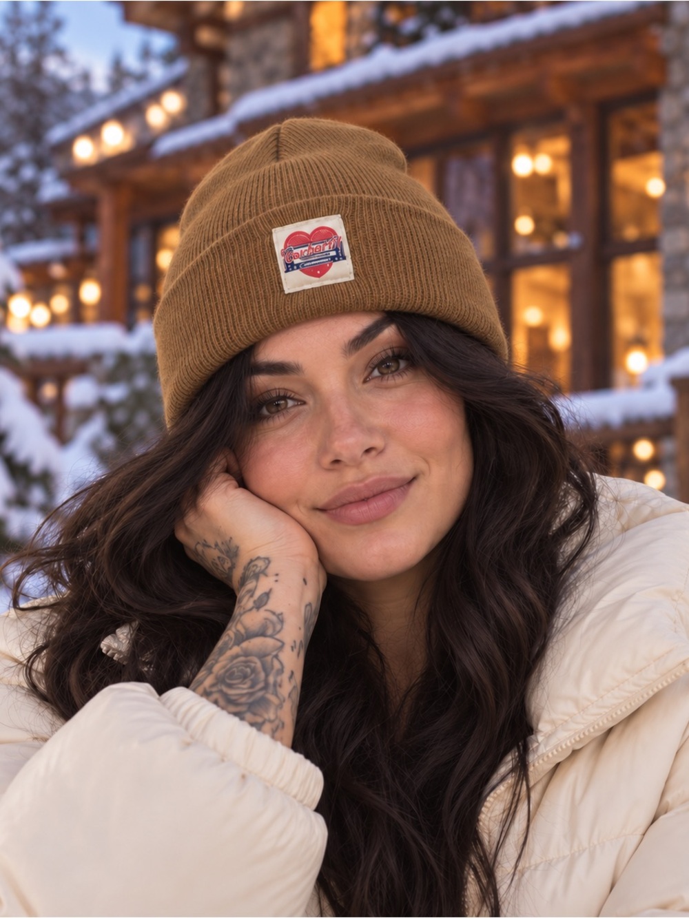 Carhartt Knit Heart Patch Brown Beanie NWT